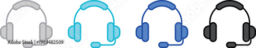 Blue headset icon with microphone on a white background simple vector illustration call center operator headset microphone communication