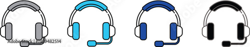 Single blue headset icon with microphone vector illustration on a white background call center operator headset microphone communication