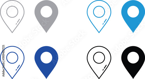 Blue map location pin icon set outline and filled with detail vector illustration real estate location navigation destination business