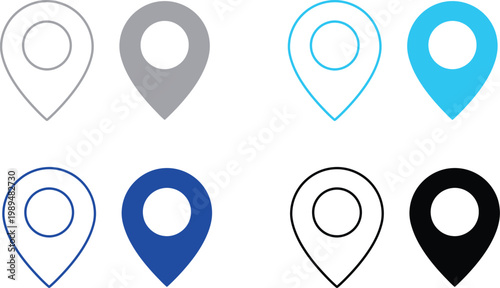 Map location pin icon set outline and filled blue vector illustration real estate location navigation destination illustration
