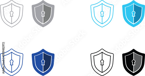 Security shield icons with keyhole and lockhole graphic elements security protection illustration protected information unlocked