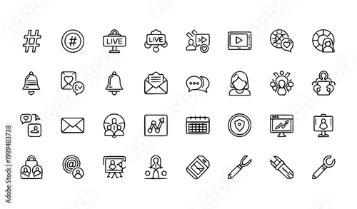 Modern Outline Icons for Social Media Marketing Lifestyle and Digital Communication Concepts