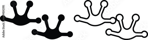 Wood frog paw footprint icon set collection group, amphibian frog track footprint symbol vector pack, wildlife animal mark, flat and line style black icons isolated on transparent background