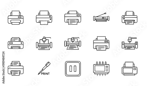 hotel icons set Printer line icon set large format plotter 3D printer print pause outline vector editable stroke