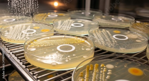 Microbial Growth in Petri Dishes Under Laboratory Lights