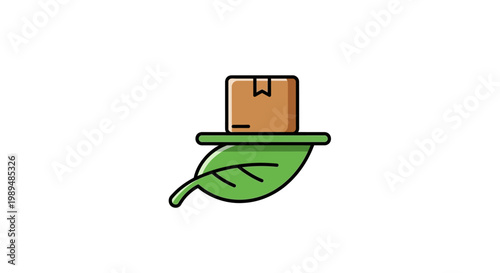 Brown cardboard parcel on green leaf.