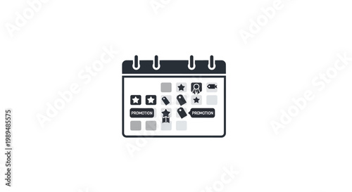 Calendar icon with various symbols.