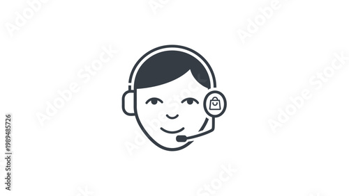 Customer Service Representative Wearing Headset Icon.