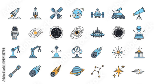 Collection of various space icons.