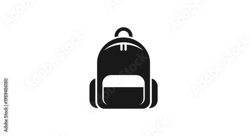 Black backpack school bag icon.