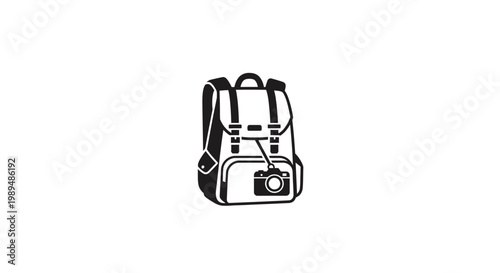 Black backpack with camera pocket.