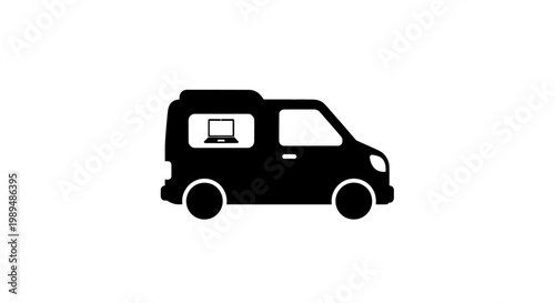 Black Camper Van Silhouette Graphic Illustration.