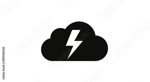 Black Cloud with Lightning Bolt Icon.