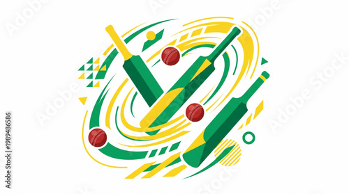 Cricket Bats and Balls Dynamic Sports Illustration.