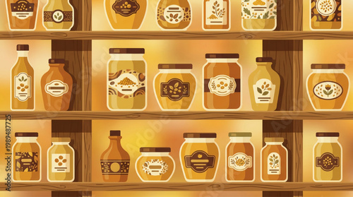 Assortment of Jars Filled with Honey and Other Sweet Products.