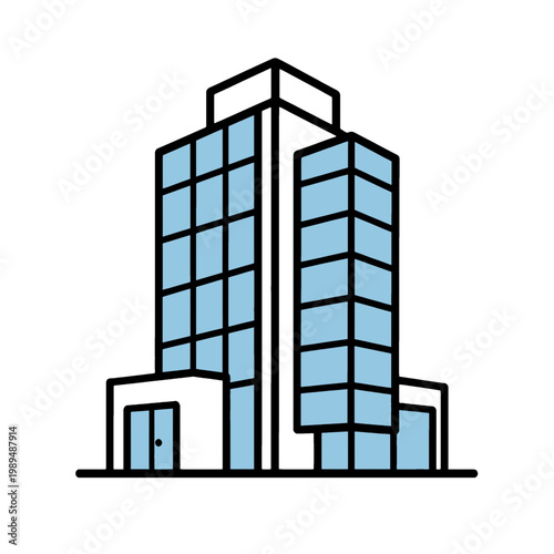 Modern Skyscraper Building Icon with Blue Glass Windows