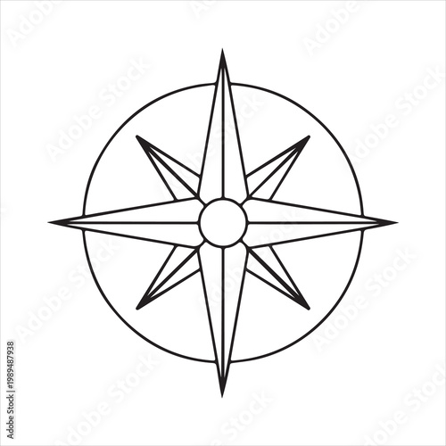 Classic compass rose symbol indicating cardinal directions for navigation and travel guidance