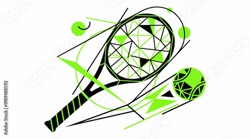 Abstract Tennis Racket and Ball Dynamic Motion Art.