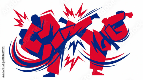 Martial Arts Combatants Engaged in Dynamic Karate Fight.