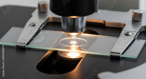 Microscope Illuminates Glass Slide for Scientific Research