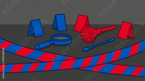 Crime Scene Investigation Tools and Evidence Markers.