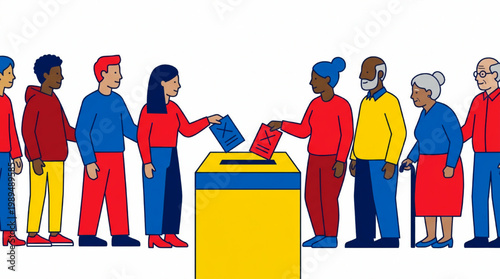 Diverse group of people casting votes in election.