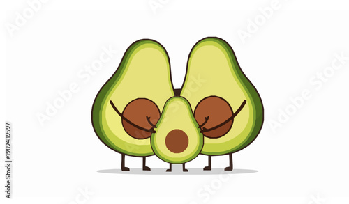 Cute avocado family love happy fruit character vector