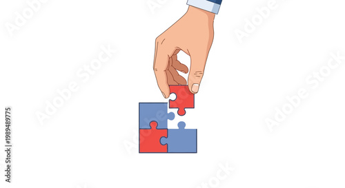 Hand placing puzzle piece together.