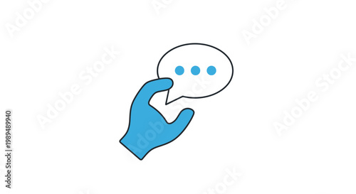 Hand holding a speech bubble icon.
