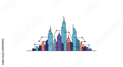 Colorful City Skyline Urban Landscape Illustration.
