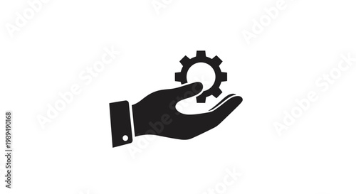 Hand Holding Gear Icon Symbol.