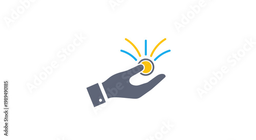 Hand Holding Golden Coin with Sparkles.