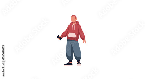 Photos Man Holding Camera Standing Isolated White.