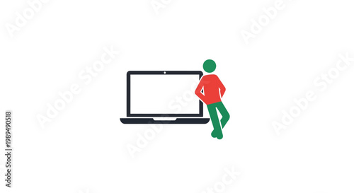 Man interacting with large laptop.