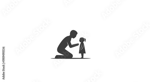 Man Kneeling and Holding Childs Hand.