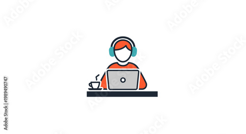 Person Wearing Headphones Using Laptop.