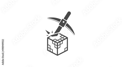 Pickaxe hitting a block of stone.