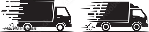 Fast delivery trucks icon set with graphic resource delivery transport shipping logistics silhouette illustration business commerce automobile automotive container collection abstract