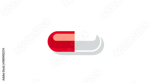 A bright red and white medicine capsule pill icon with a shiny effect