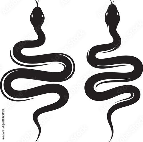 Pair of coiled snakes silhouette graphic design with animal kingdom silhouette wildlife illustration isolated creature venomous predator stylized minimalist creative reptilian serpentine