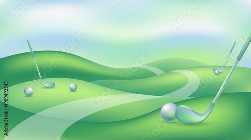 Golf Club and Ball on Green Course.