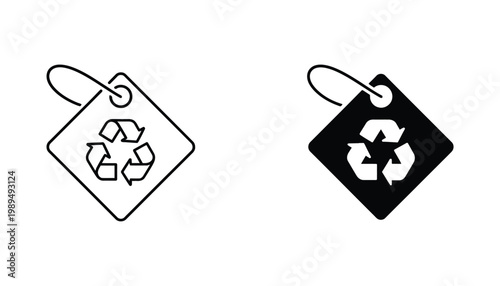 Recycle symbol on hanging tag icon representing eco friendly and sustainable product labeling design