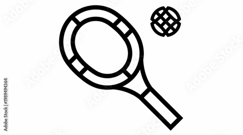 Tennis Racket and Ball Icon Line Art.