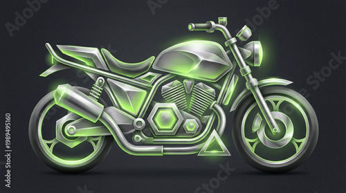 Futuristic Motorcycle with Neon Green Energy Glow.