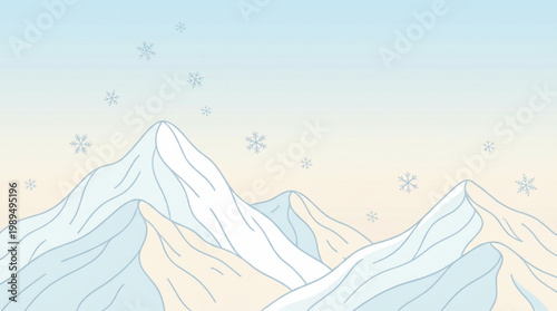 Snowy Mountain Peaks Under a Soft Sky.