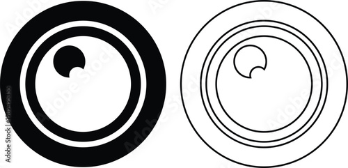 Camera shutter icon set collection group, aperture lens diaphragm photography symbol vector pack, camera iris shutter circle icons, flat and line style black icons isolated on transparent background