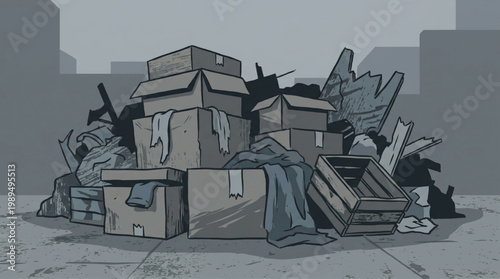 Pile of discarded cardboard boxes and debris.