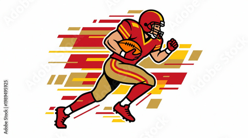 American Football Player Running With Ball During Game.