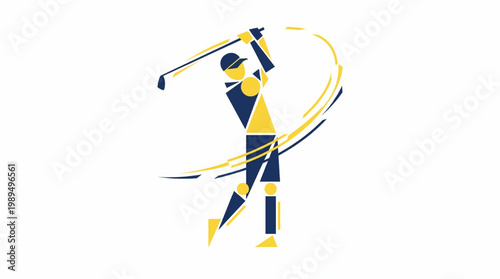 Golfer swinging club with dynamic motion lines.