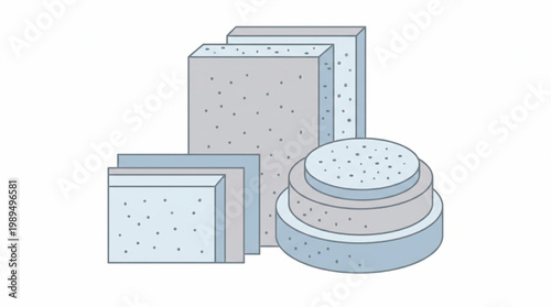 Various shapes and sizes of porous materials.